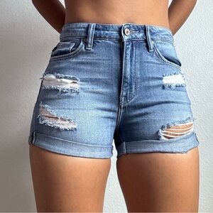 Distressed Denim Blue Shorts
